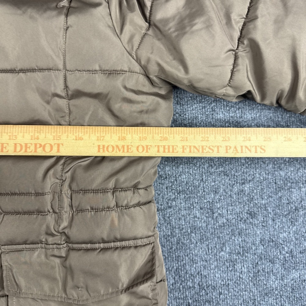 Lucky Brand Womens Quilted Puffer Jacket Brown Medium Sherpa Lined Hooded Zip Up - Picture 9 of 12